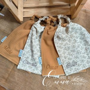 Serviette élastique double gaze de coton camel