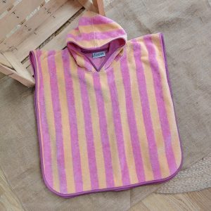 Poncho rayé rose corail