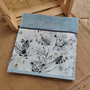 Drap de bain animaux- savane - bleu - vert - éponge - bleu - glacier