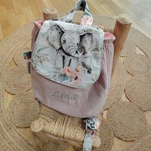 Sac à dos maternelle animaux - savane - fleuri - velours - rose