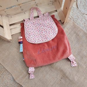 Sac à dos maternelle fleuri - rose - velours - terracotta