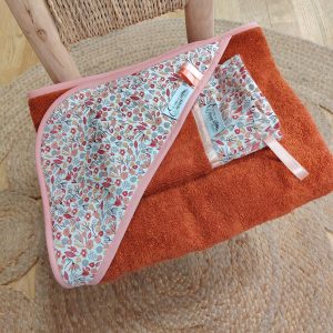 Sortie de bain fleuri - bordeaux - gris - moutarde