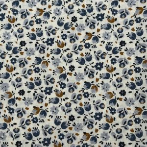 Tissu fleuri  bleu camel