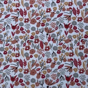 Tissu fleuri Bordeaux gris moutarde