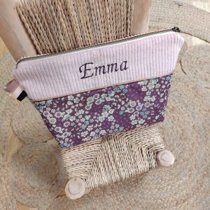 Trousse de toilette froufrou - fleuri - prune