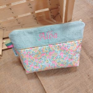 Trousse de toilette liberty - wiltshire- lemon - curd - velours - vert - eau
